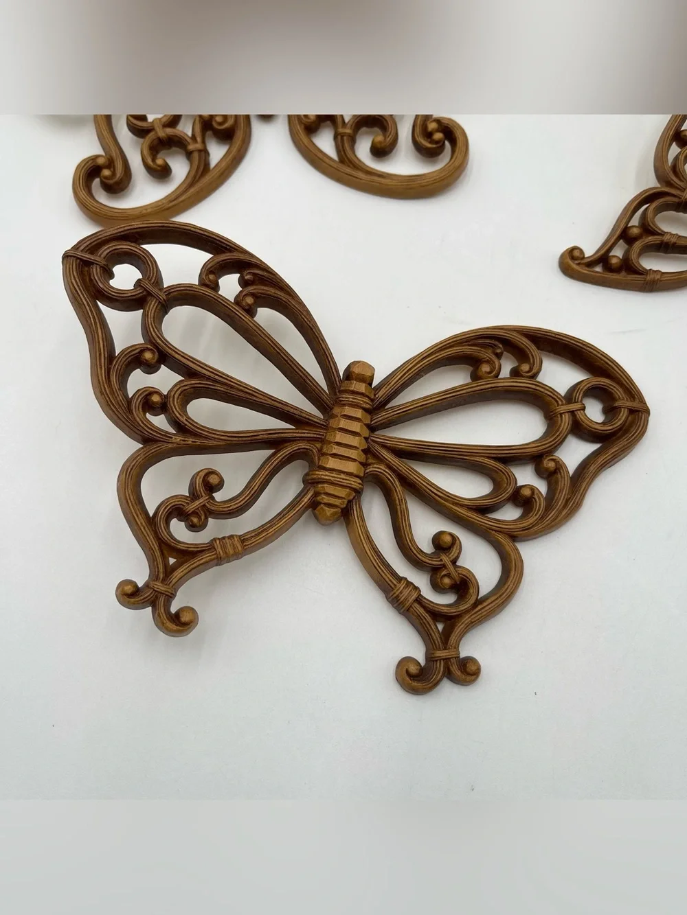 Vintage 1978 Homco Butterfly Wall Decor Set of 3 Faux Wicker Wood MCM Retro